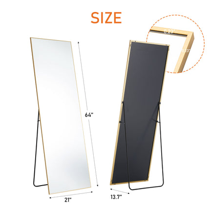Modern Full Length Floor Mirror – 64" x 21" Aluminum Alloy Thin Frame Mirror – Standing, Leaning or Wall-Mounted Full Body Mirror