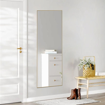 Modern Full Length Floor Mirror – 64" x 21" Aluminum Alloy Thin Frame Mirror – Standing, Leaning or Wall-Mounted Full Body Mirror