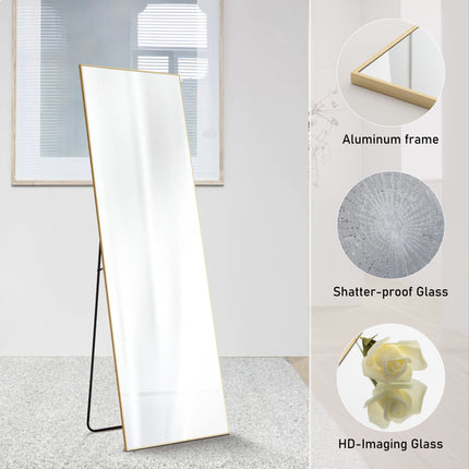 Modern Full Length Floor Mirror – 64" x 21" Aluminum Alloy Thin Frame Mirror – Standing, Leaning or Wall-Mounted Full Body Mirror