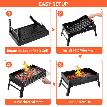Portable Notebook Charcoal BBQ Grill – Foldable Stainless Steel Camping Grill – Compact Outdoor Barbecue for Hiking, Picnic & Garden