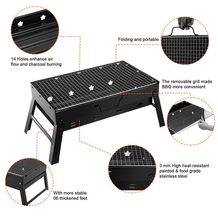 Portable Notebook Charcoal BBQ Grill – Foldable Stainless Steel Camping Grill – Compact Outdoor Barbecue for Hiking, Picnic & Garden