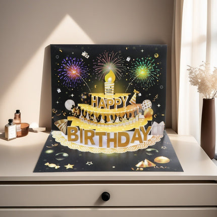 3D Pop-Up Happy Birthday Card with Music & LED Lights – Musical Cake Birthday Card – Surprise Birthday Gift for Kids, Friends & Family
