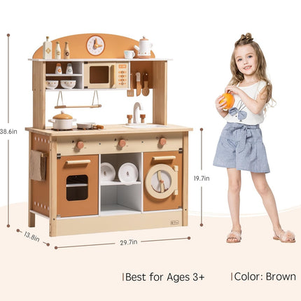 Robud™ Large Wooden Kitchen Playset for Kids – Deluxe Pretend Play Toy with Realistic Sound Knobs & Accessories – Toddler Early Education Gift