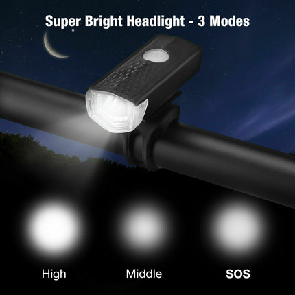 USB Rechargeable LED Bicycle Light – High Lumen Front Headlight & Rear Safety Lamp – Rainproof Cycling Light for Mountain & Road Bikes
