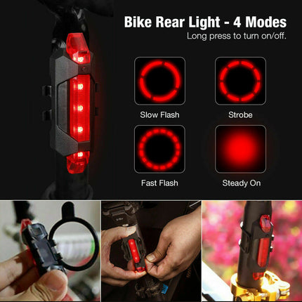 USB Rechargeable LED Bicycle Light – High Lumen Front Headlight & Rear Safety Lamp – Rainproof Cycling Light for Mountain & Road Bikes