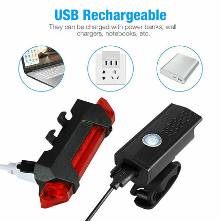 USB Rechargeable LED Bicycle Light – High Lumen Front Headlight & Rear Safety Lamp – Rainproof Cycling Light for Mountain & Road Bikes