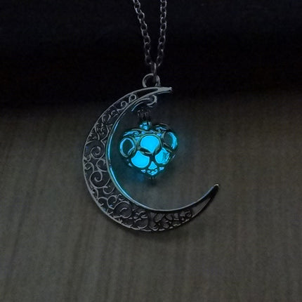 Glow in the Dark Pendant Necklace – Luminous Stone Jewelry with Silver Plated Chain – Magical Glowing Necklaces for Festivals & Parties