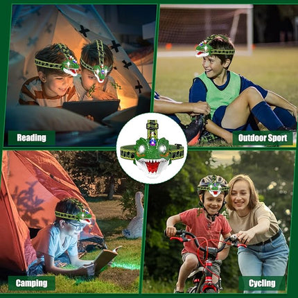 Awesome Dinosaur Headlamp for Kids – LED Camping Light with Realistic Roaring Sounds – Fun T-Rex Headlight for Night Reading & Outdoor Adventures