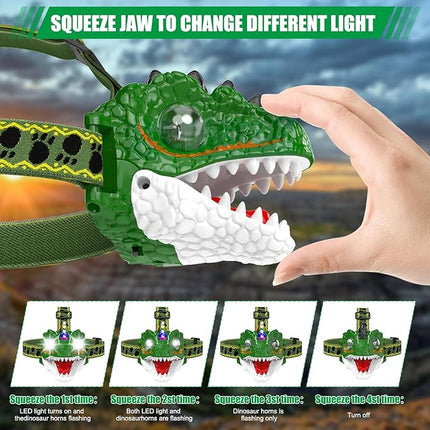 Awesome Dinosaur Headlamp for Kids – LED Camping Light with Realistic Roaring Sounds – Fun T-Rex Headlight for Night Reading & Outdoor Adventures