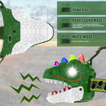 Awesome Dinosaur Headlamp for Kids – LED Camping Light with Realistic Roaring Sounds – Fun T-Rex Headlight for Night Reading & Outdoor Adventures