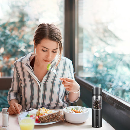 Electric Salt and Pepper Grinder – Automatic Gravity Sensor Mill – Battery Powered with Adjustable Coarseness & Blue LED Light – Easy One-Hand Operation