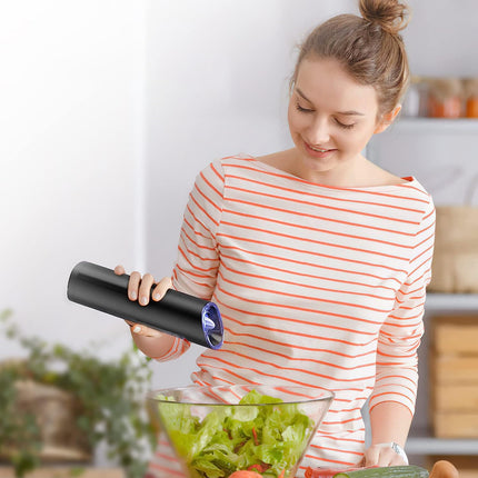 Electric Salt and Pepper Grinder – Automatic Gravity Sensor Mill – Battery Powered with Adjustable Coarseness & Blue LED Light – Easy One-Hand Operation