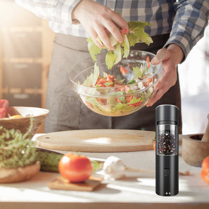 Electric Salt and Pepper Grinder – Automatic Gravity Sensor Mill – Battery Powered with Adjustable Coarseness & Blue LED Light – Easy One-Hand Operation