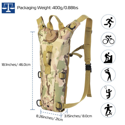 3L Tactical Hydration Pack with Water Bladder – Adjustable Military-Grade Hydration Backpack – Leakproof Water Bag for Hiking, Cycling & Running