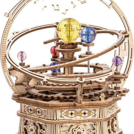 Robotime ROKR Rotating Starry Night Music Box – 3D Wooden Puzzle – Mechanical Solar System Model Kit – Unique Gift for Space Lovers