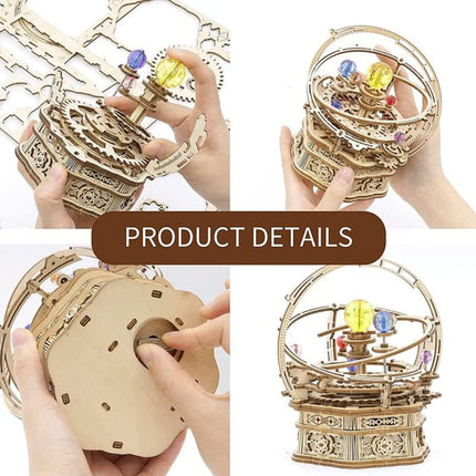 Robotime ROKR Rotating Starry Night Music Box – 3D Wooden Puzzle – Mechanical Solar System Model Kit – Unique Gift for Space Lovers