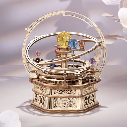 Robotime ROKR Rotating Starry Night Music Box – 3D Wooden Puzzle – Mechanical Solar System Model Kit – Unique Gift for Space Lovers