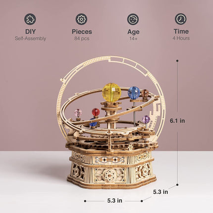 Robotime ROKR Rotating Starry Night Music Box – 3D Wooden Puzzle – Mechanical Solar System Model Kit – Unique Gift for Space Lovers