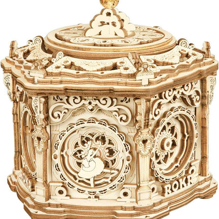 Robotime ROKR Secret Garden Mechanical Music Box – 3D Wooden Puzzle for Adults – Rotating DIY Musical Jewelry Box Model Kit