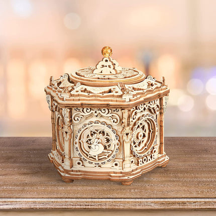 Robotime ROKR Secret Garden Mechanical Music Box – 3D Wooden Puzzle for Adults – Rotating DIY Musical Jewelry Box Model Kit