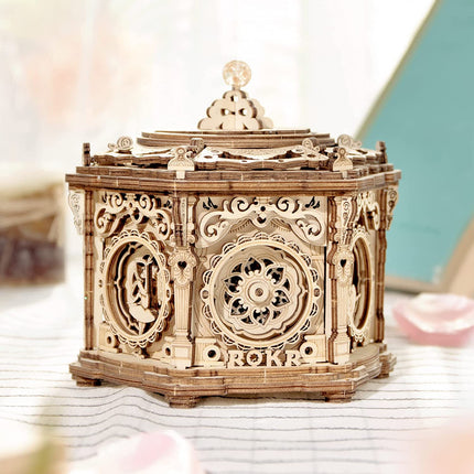 Robotime ROKR Secret Garden Mechanical Music Box – 3D Wooden Puzzle for Adults – Rotating DIY Musical Jewelry Box Model Kit