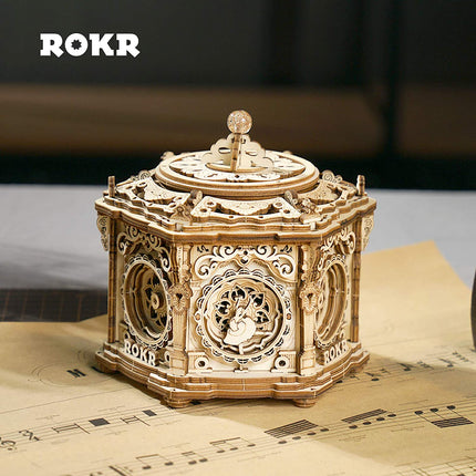 Robotime ROKR Secret Garden Mechanical Music Box – 3D Wooden Puzzle for Adults – Rotating DIY Musical Jewelry Box Model Kit