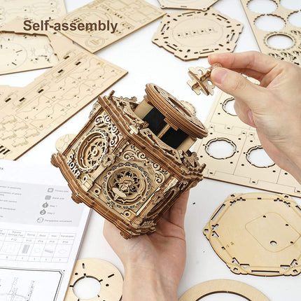 Robotime ROKR Secret Garden Mechanical Music Box – 3D Wooden Puzzle for Adults – Rotating DIY Musical Jewelry Box Model Kit