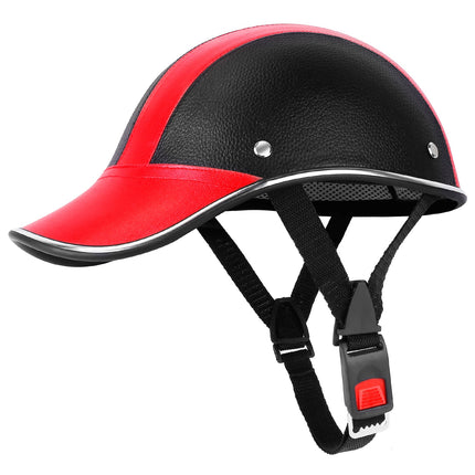 Retro Baseball Cap Style Bike Helmet – Adjustable PU Leather Safety Hard Hat – Breathable & Anti-UV Cycling Helmet for Scooter, Bicycle & Skateboard