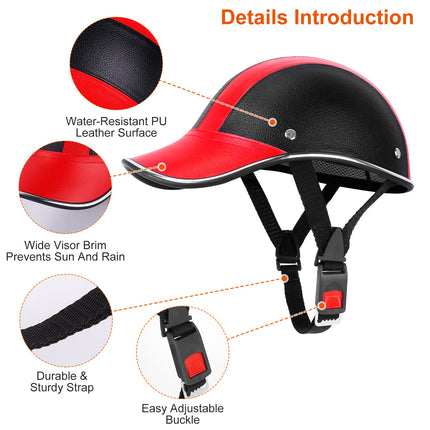 Retro Baseball Cap Style Bike Helmet – Adjustable PU Leather Safety Hard Hat – Breathable & Anti-UV Cycling Helmet for Scooter, Bicycle & Skateboard