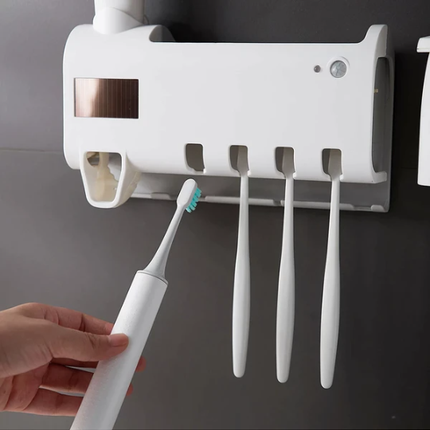 UV Light Toothbrush Sterilizer & Holder – Automatic Toothpaste Dispenser – Wall-Mounted Sanitizer for 99.9% Bacteria Killing