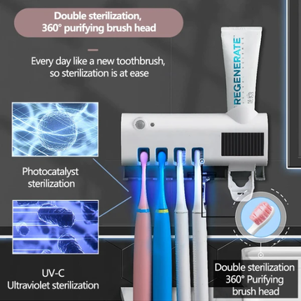 UV Light Toothbrush Sterilizer & Holder – Automatic Toothpaste Dispenser – Wall-Mounted Sanitizer for 99.9% Bacteria Killing