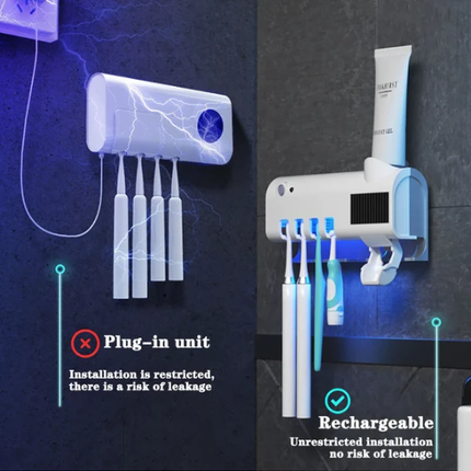 UV Light Toothbrush Sterilizer & Holder – Automatic Toothpaste Dispenser – Wall-Mounted Sanitizer for 99.9% Bacteria Killing