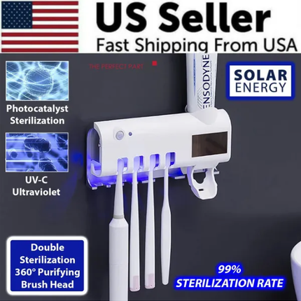 UV Light Toothbrush Sterilizer & Holder – Automatic Toothpaste Dispenser – Wall-Mounted Sanitizer for 99.9% Bacteria Killing