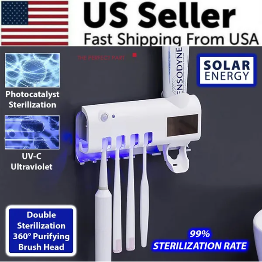 UV Light Toothbrush Sterilizer & Holder – Automatic Toothpaste Dispenser – Wall-Mounted Sanitizer for 99.9% Bacteria Killing