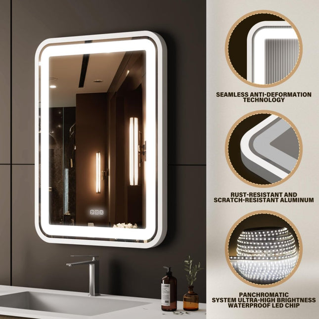 EliteGlow™ Smart Anti-Fog LED Wall Mirror – Touch Control & 3 Color Temperature Settings