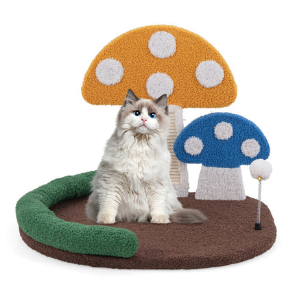 Mushroom Cat Bed & Scratcher – 2-in-1 Whimsical Cat Nest with Sisal Scratching Board – Cute Forest-Themed Furniture for Indoor Cats