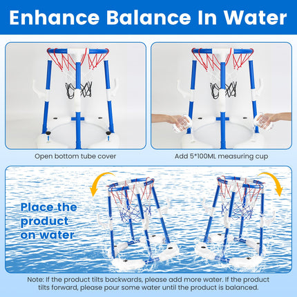 Floating Pool Basketball Hoop Set – 2-in-1 Water Game with 4 Balls & 4 Rings – Summer Swimming Pool Toy for Kids (3-12) & Adults