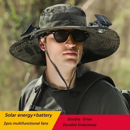 Solar Powered Cooling Fan Hat – Built-in USB Rechargeable Fan Sun Cap – Breathable Summer Hat for Construction, Camping & Fishing