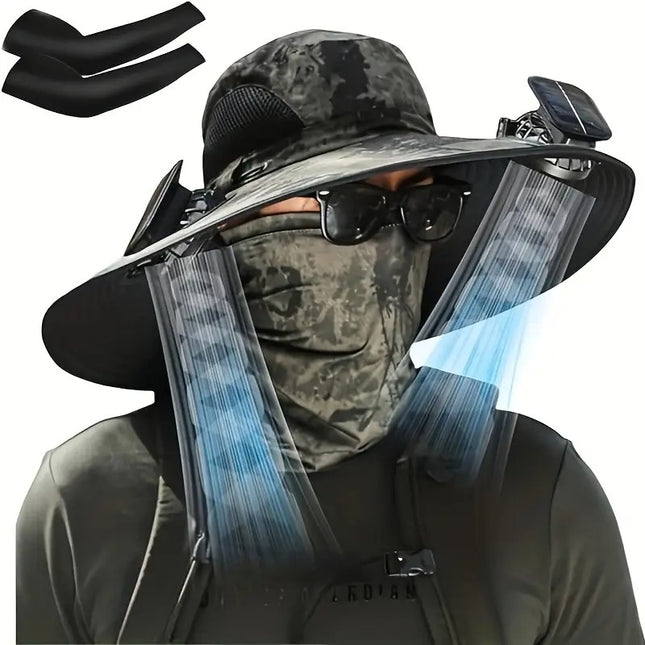 Solar Powered Cooling Fan Hat – Built-in USB Rechargeable Fan Sun Cap – Breathable Summer Hat for Construction, Camping & Fishing