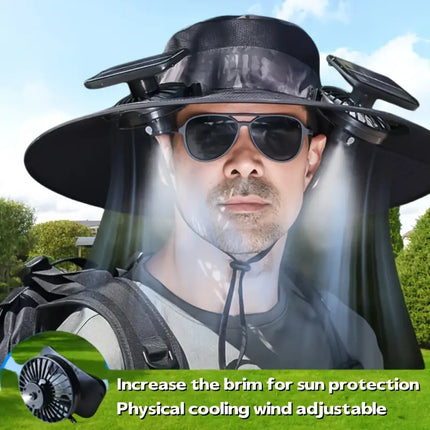 Solar Powered Cooling Fan Hat – Built-in USB Rechargeable Fan Sun Cap – Breathable Summer Hat for Construction, Camping & Fishing