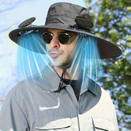 Solar Powered Cooling Fan Hat – Built-in USB Rechargeable Fan Sun Cap – Breathable Summer Hat for Construction, Camping & Fishing