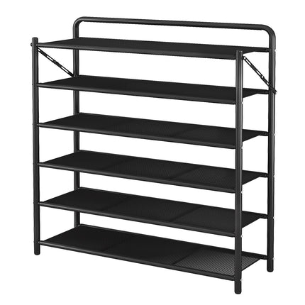 90cm Wide Folding Metal Shoe Rack – 5/6 Tier Heavy-Duty Iron Plate Shoe Organizer – No-Assembly Industrial Shoe Shelf, Black