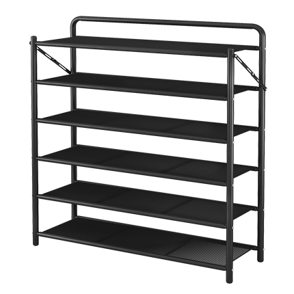 90cm Wide Folding Metal Shoe Rack – 5/6 Tier Heavy-Duty Iron Plate Shoe Organizer – No-Assembly Industrial Shoe Shelf, Black