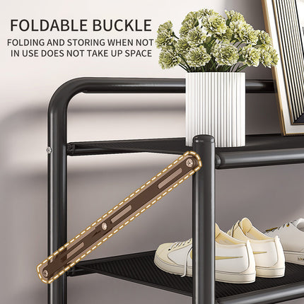 90cm Wide Folding Metal Shoe Rack – 5/6 Tier Heavy-Duty Iron Plate Shoe Organizer – No-Assembly Industrial Shoe Shelf, Black