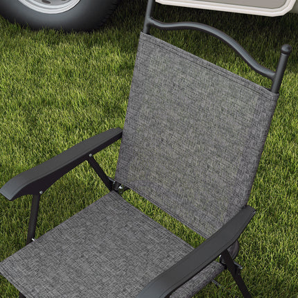 4-Piece Folding Patio Chair Set – Breathable Mesh Camping Chairs for Adults – Lightweight Gray Sports Chairs with Armrests & Carry Bags