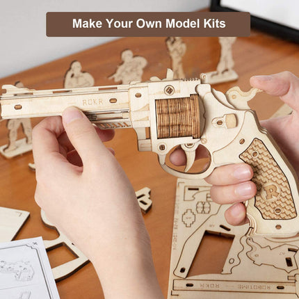 Robotime DIY Mechanical Gun Model Building Kit – Functional 3D Wooden Puzzle – Creative Birthday Gift for Boys, Teens & Hobbyists