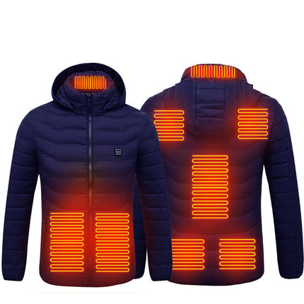 9-Zone Heated Puffer Jacket for Men – Electric Heating Winter Coat with Insulated Hood – USB Powered Thermal Windbreaker