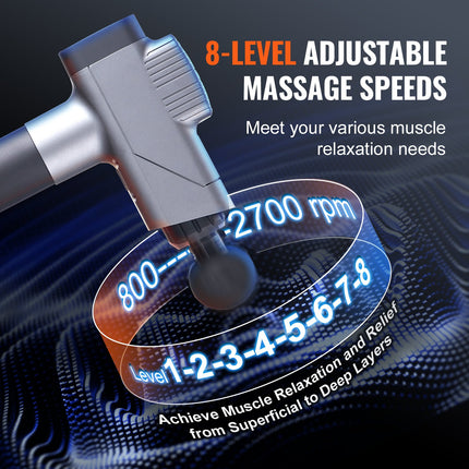 VEVOR Professional Deep Tissue Massage Gun – 16V High-Torque Percussion Massager – 6 Heads & 8 Speeds – Powerful Recovery Tool for Athletes