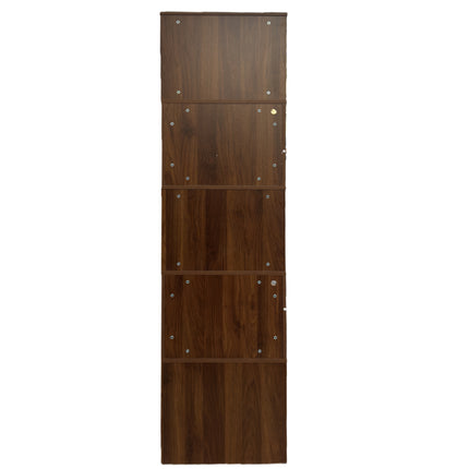 Walnut Corner Bookshelf with LED Lights – 4-Tier L-Shaped Display Stand with Drawers for Living Room & Home Office