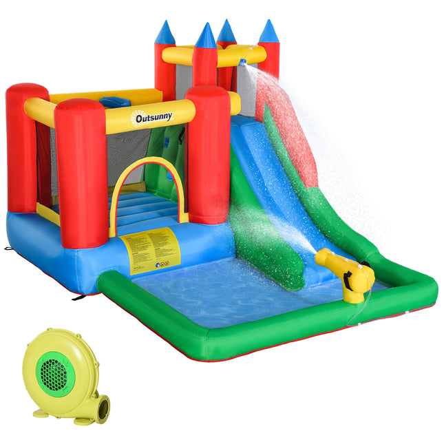 6-in-1 Inflatable Water Slide & Bounce House – Giant Bouncing Castle with Water Cannon, Climbing Wall & Splash Pool – Heavy Duty Outdoor Fun for Kids (Blower Included)